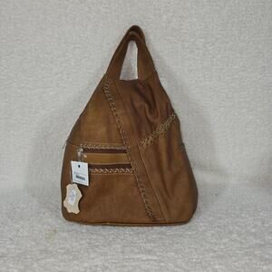 Cognac Whipstitching Leather Sling Backpack Handmade Crossbody Shoulder Bag